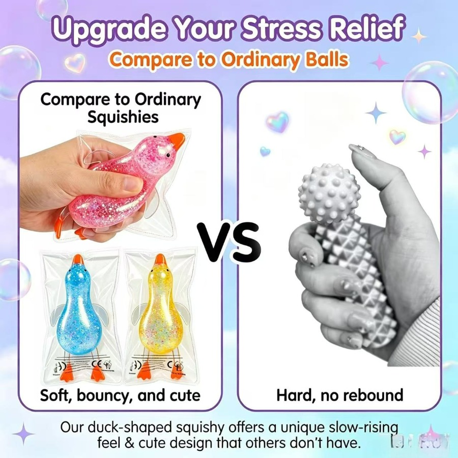 Glitter Duck Squeeze Toy, Soft Moldable